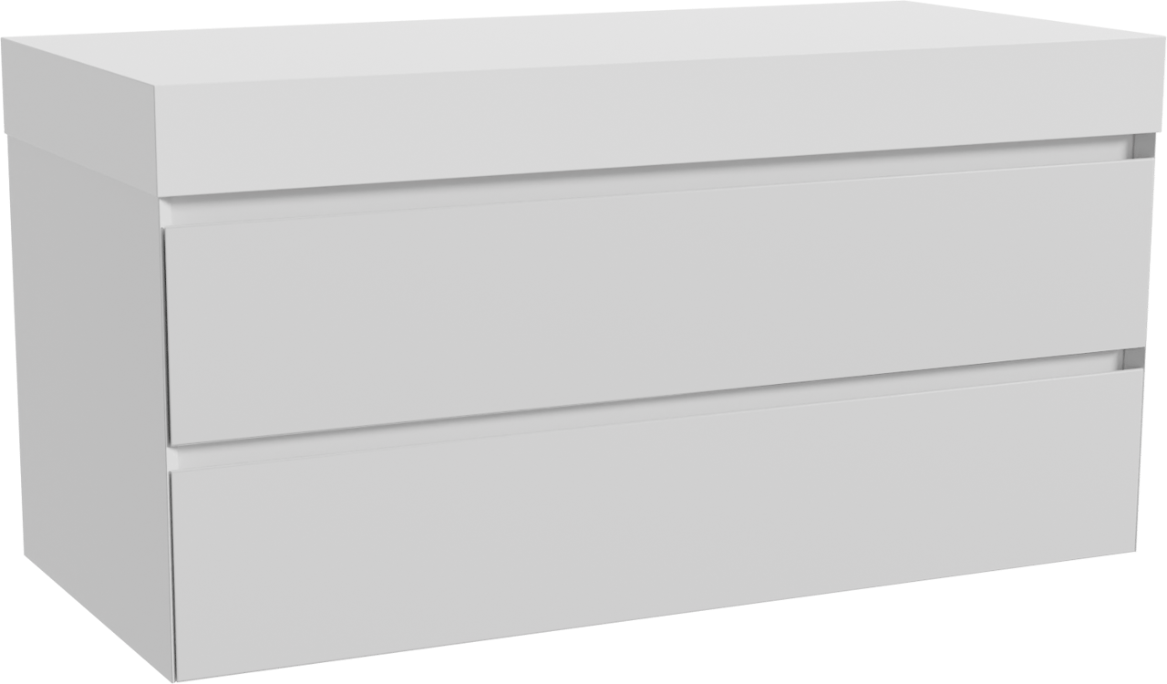 Balmani Mitra zwevend badmeubel 120 x 55 cm mat wit met Dominus enkel of dubbel wastafelblad in solid surface mat wit