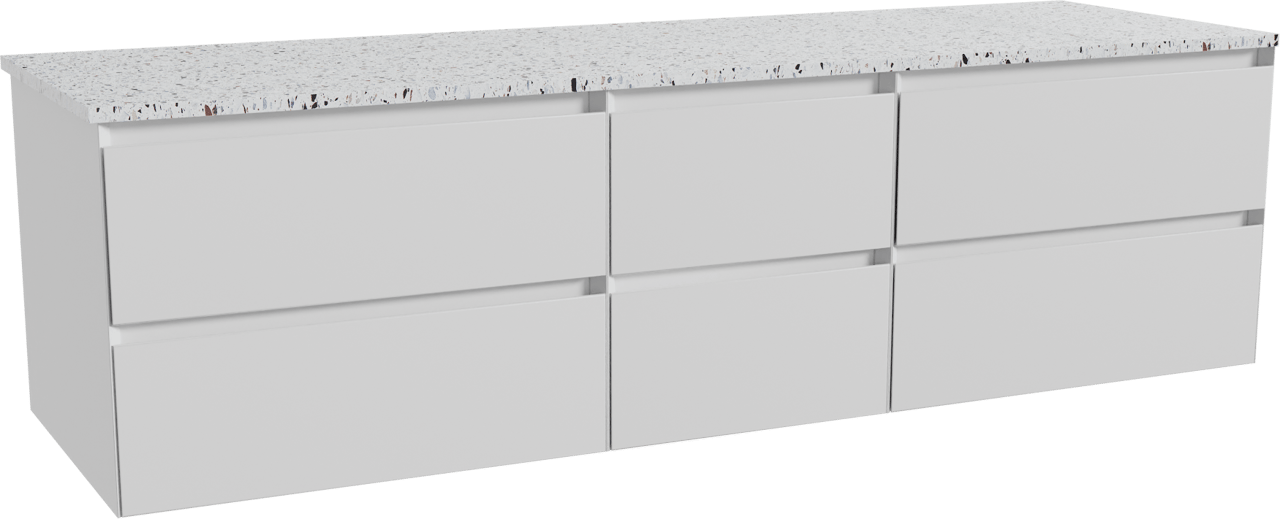 Balmani Mitra meuble salle de bains suspendu 180 x 55 cm blanc mat avec Stretto tablette simple ou double en blanc/noir mat terrazzo