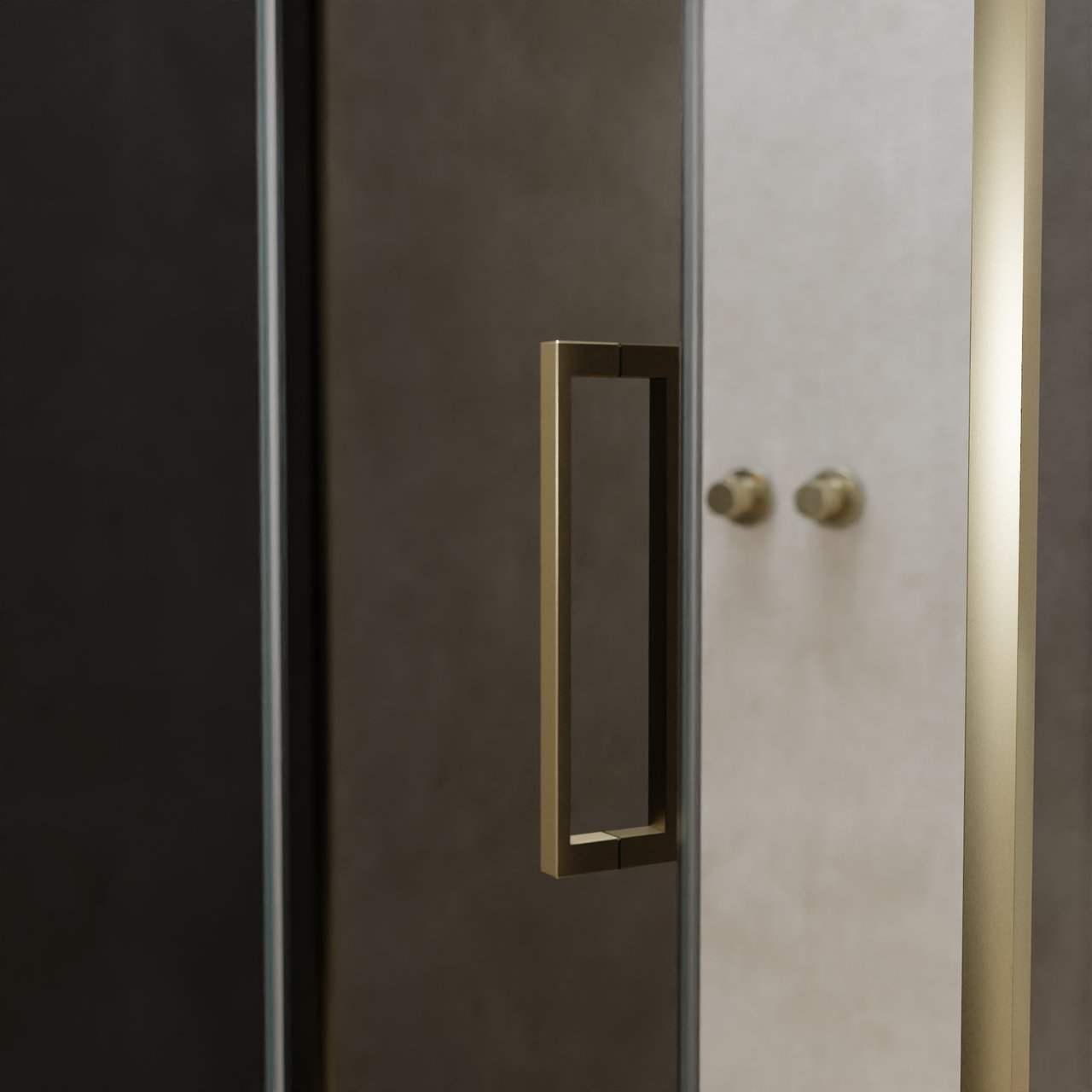 Balmani Senses Design douchehoek met linkse draaideur en vaste zijwand, 120 x 90 cm, Rookglas, Brushed Champagne Gold profielen, met coating