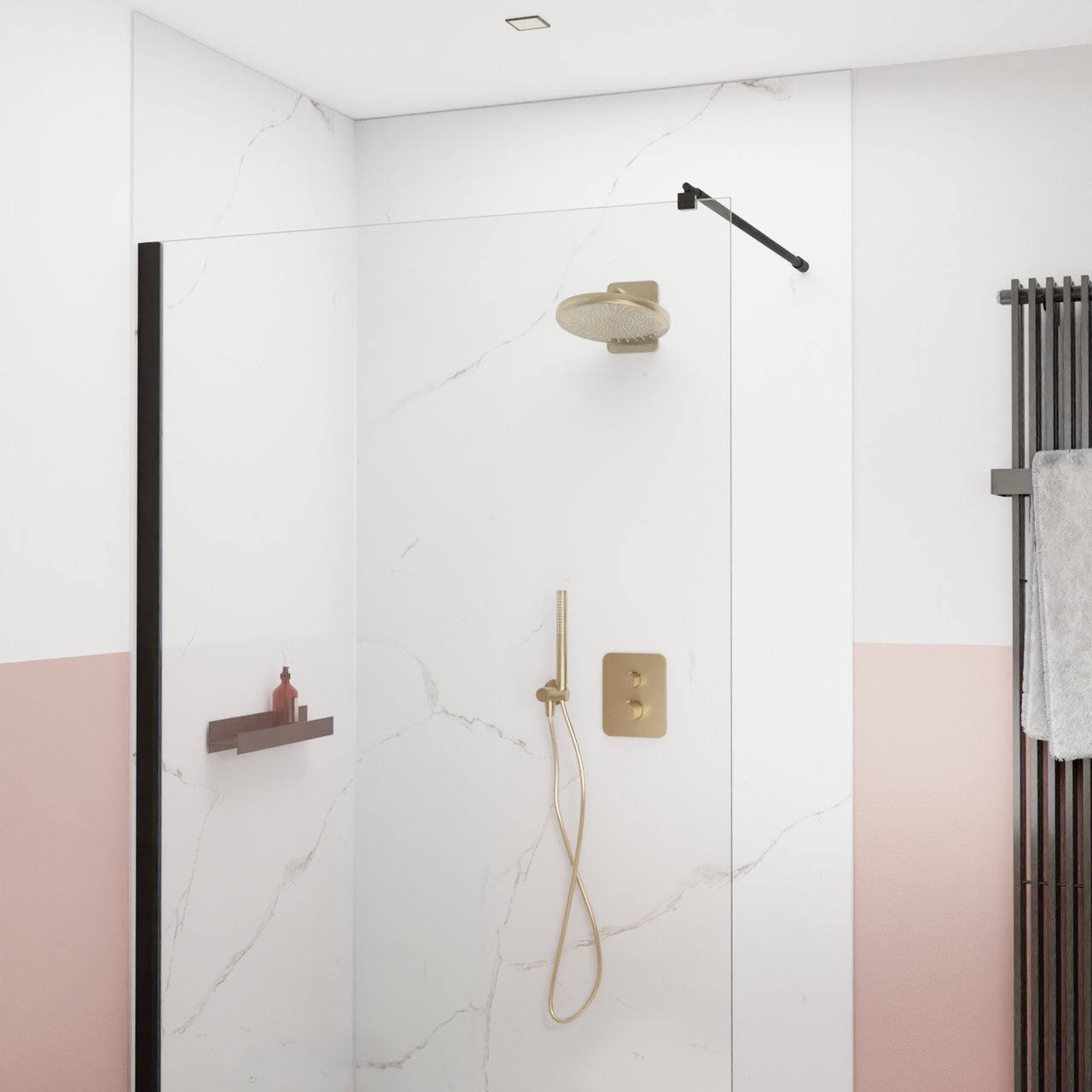 Blaufoss Onos 250 Tête de douche rond 25 cm avec bras de douche support mural brushed champagne gold