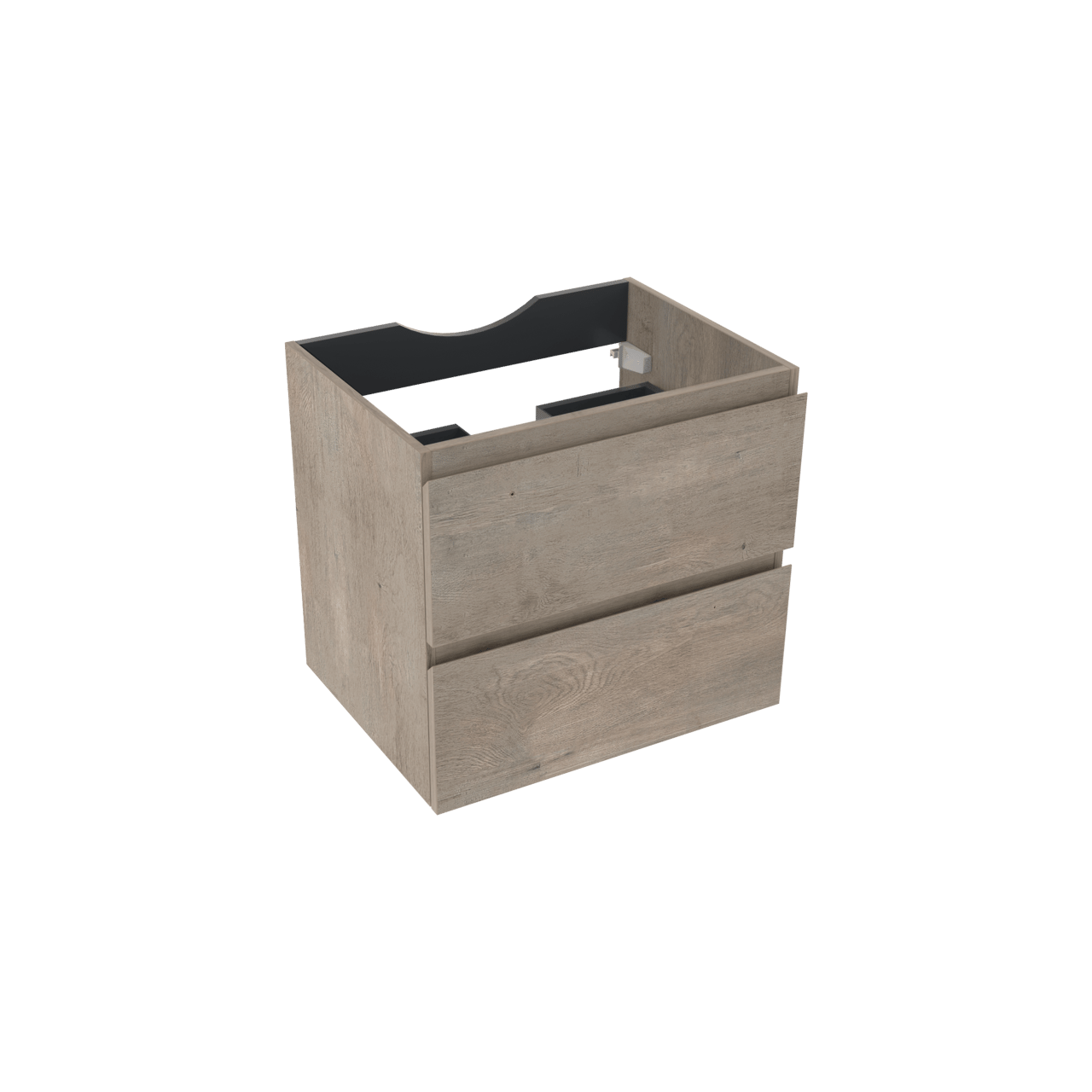 Linie Lado hängender Waschbeckenunterschrank: 60 x 46 cm, graue Eiche, 2 Schubladen