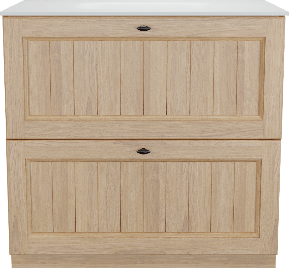 Balmani Lemon staand badkamermeubel 90 x 55 cm, fineer natuur eik met Tablo Arcato enkele wastafel in mat wit