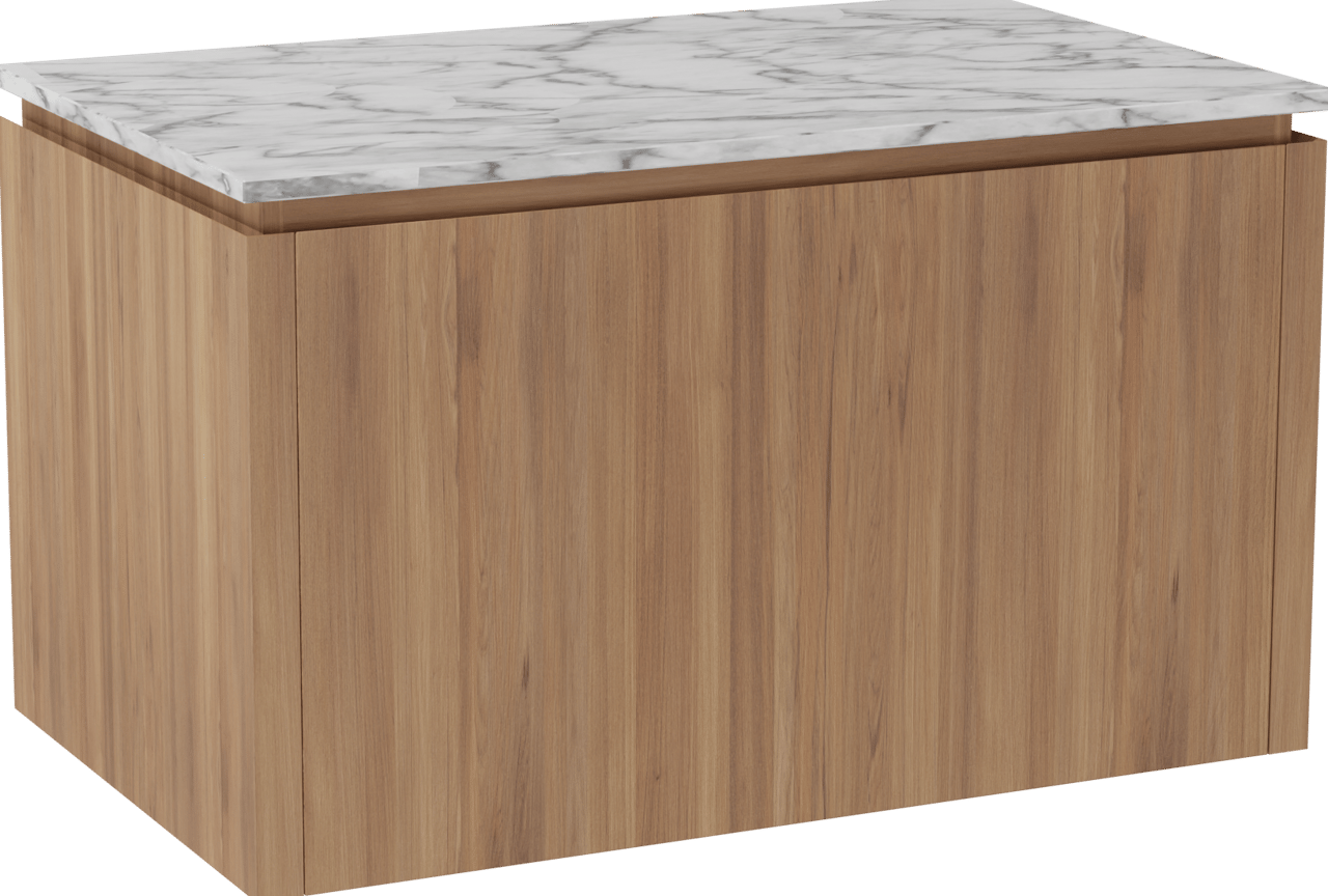 Balmani Eclips zwevend badkamermeubel 90 x 55 cm Teak met Stretto enkel tablet in Carrara marmer