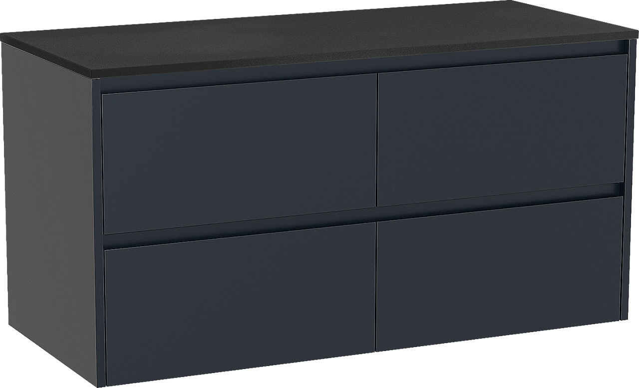 Storke Seda zwevend badkamermeubel 120 x 52 cm nachtblauw met Panton enkel of dubbel tablet in gepoedercoate mdf mat zwart