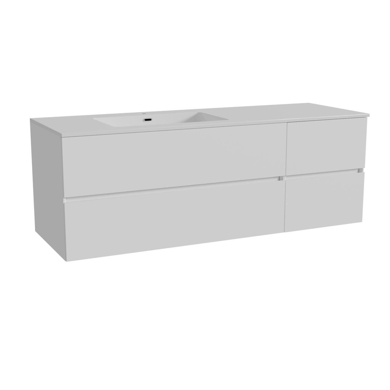 Storke Edge zwevend badmeubel 150 x 52 cm mat wit met Diva asymmetrisch linkse wastafel in composietmarmer hoogglans wit