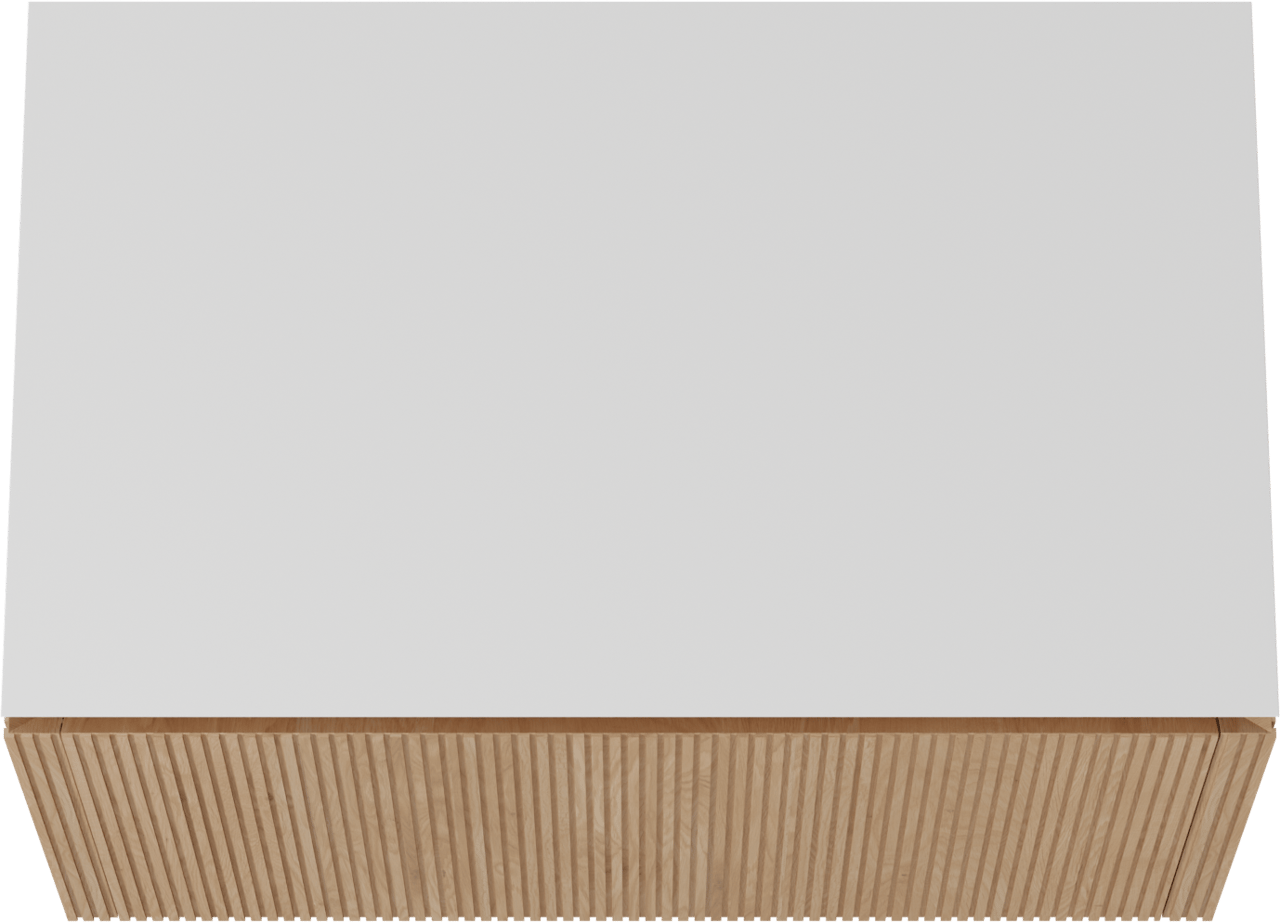 Balmani Eclips meuble salle de bains suspendu 90 x 55 cm Chêne naturelle avec Eclips tablette simple en Solid Surface blanc mat, Nervure droite symétrique verticale