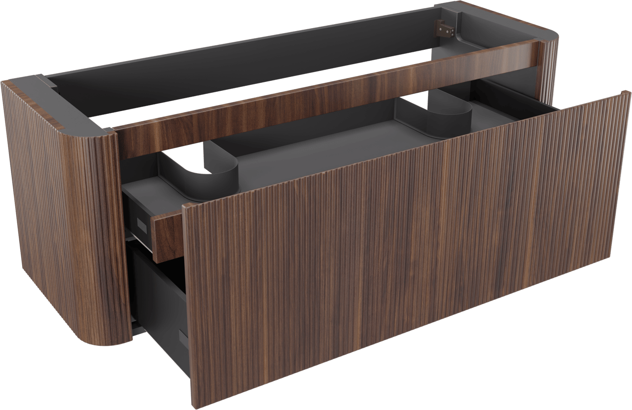 Storke Soft meuble sous-lavabo suspendu 140 x 46 cm Noyer 2 tiroirs Nervure sym. vert.