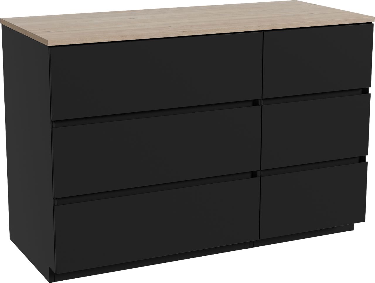Storke Edge freistehendes Möbelstück Set: 120 x 52 cm, Schwarz matt, mit Panton Einzel- oder Doppel Waschtischplatte, Melamin Rohe Eiche