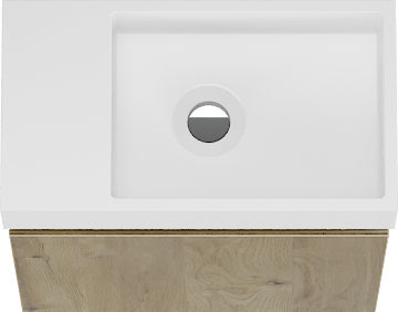 Storke Square zwevend toiletmeubel 40 x 22 cm Ruwe eik met Fada wastafel in mat witte Solid Surface