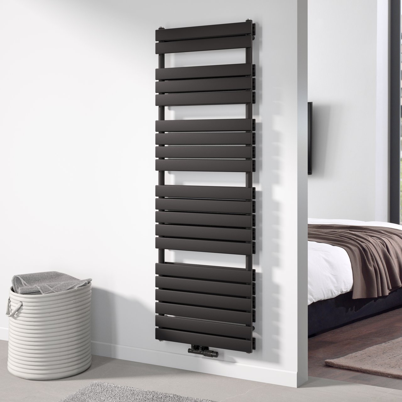Vipera Vulcan dubbele handdoekradiator 60 x 183,5 cm centrale verwarming mat zwart zij- en middenaansluiting 1.866W