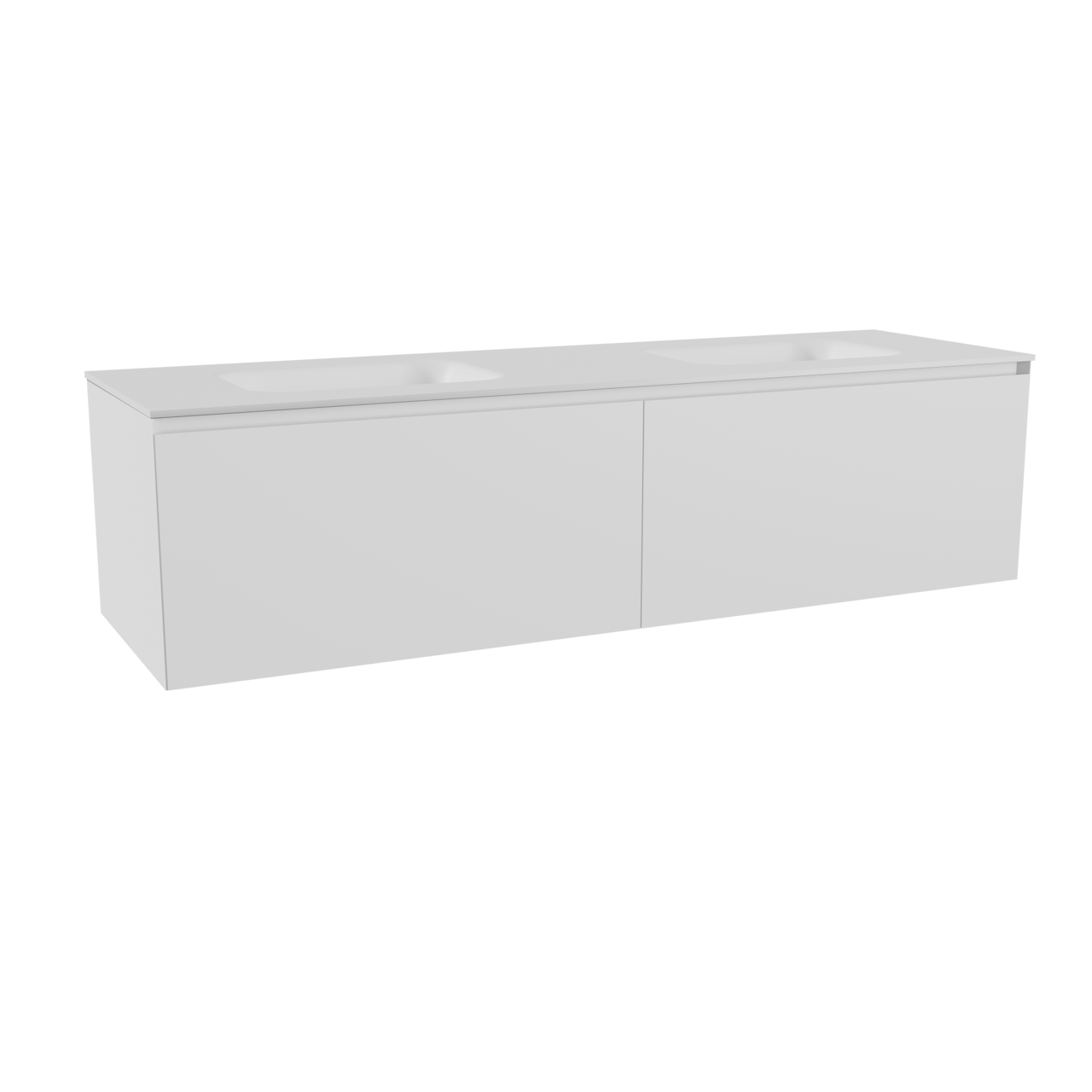 Balmani Idra by Mitra zwevend badkamermeubel 180 x 55 cm mat wit met Tablo Arcato dubbele wastafel in solid surface mat wit