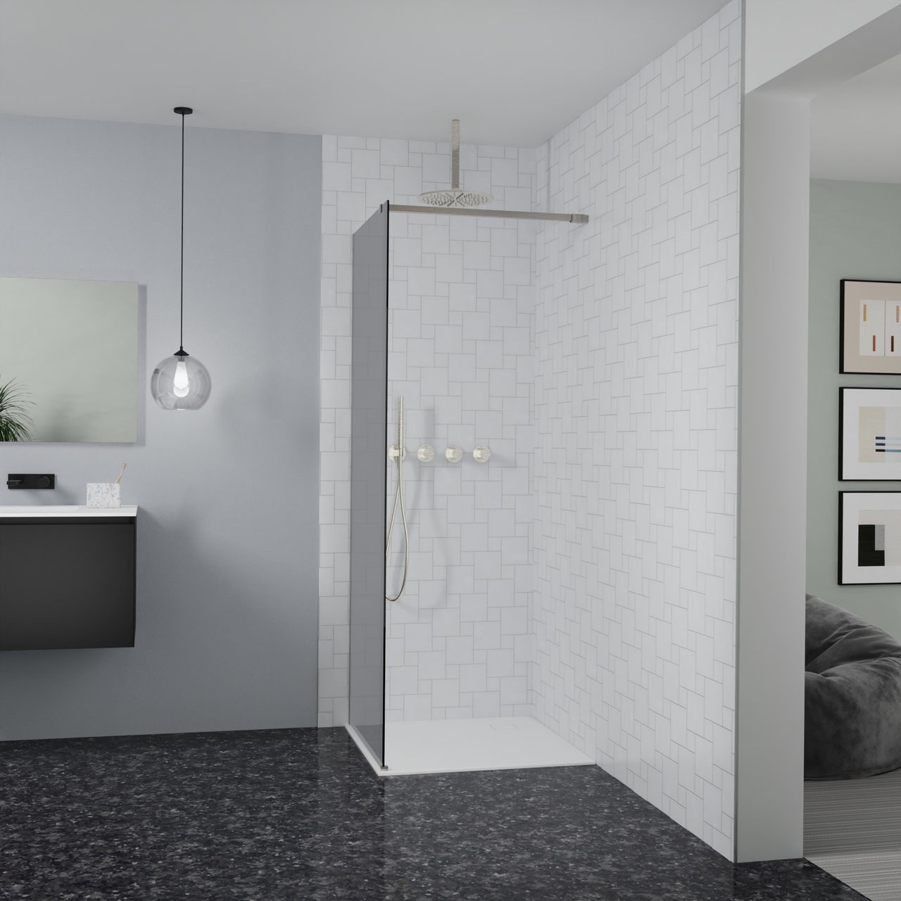 Balmani Modular Walk-In Dusche: 80 x 200 cm, Rauchglas, inklusive Coating, Profil Brushed CoolMetal