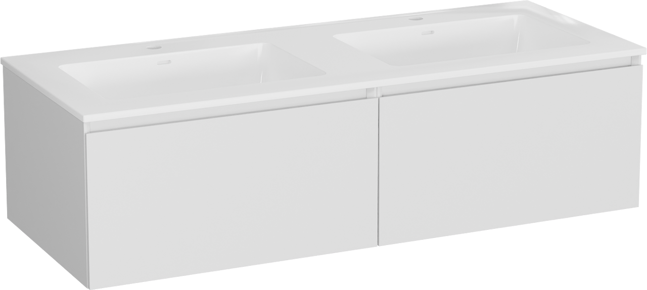 Storke Edge meuble salle de bains suspendu 130 x 52 cm blanc mat avec Bilia double vasque en marbre composite blanc brillant