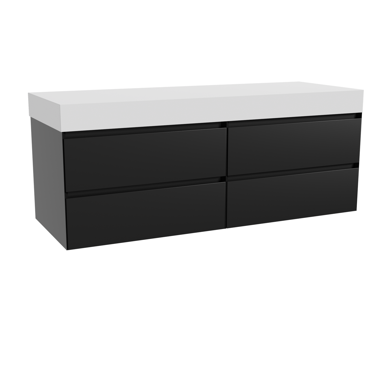 Balmani Mitra meuble salle de bains suspendu 150 x 55 cm noir mat avec Dominus tablette simple ou double en solid surface blanc mat