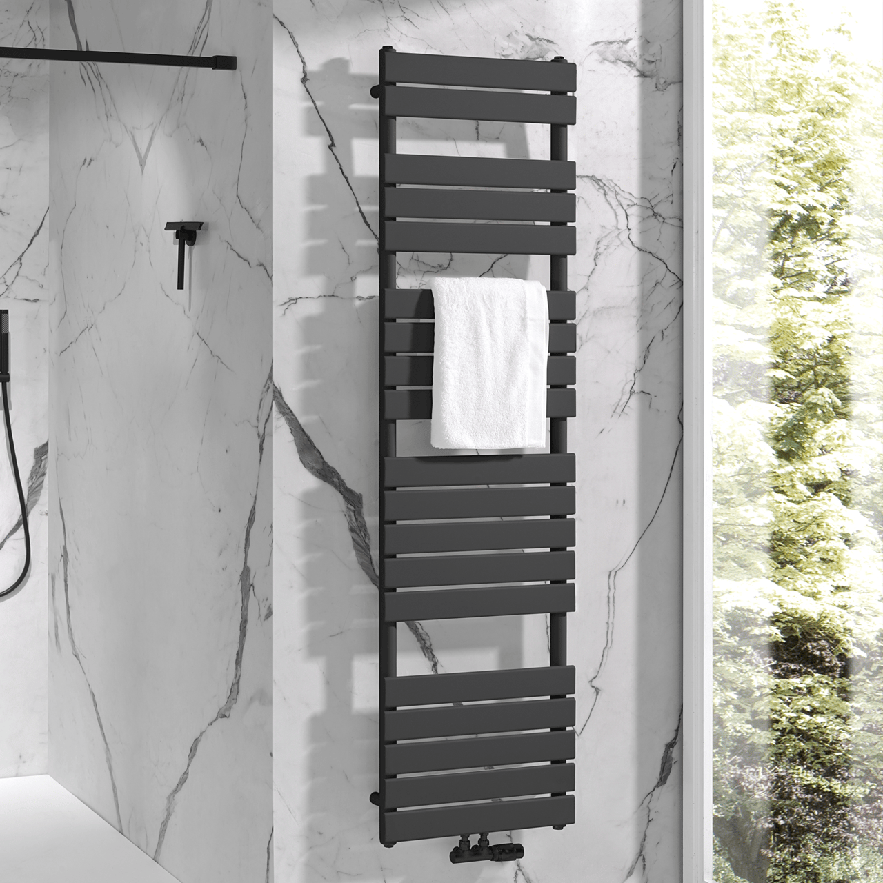 Vipera Vulcan sèche-serviettes simple 50 x 180 cm chauffage électrique gris anthracite raccordements latéral et central possibles 1.049W, résistance incluse