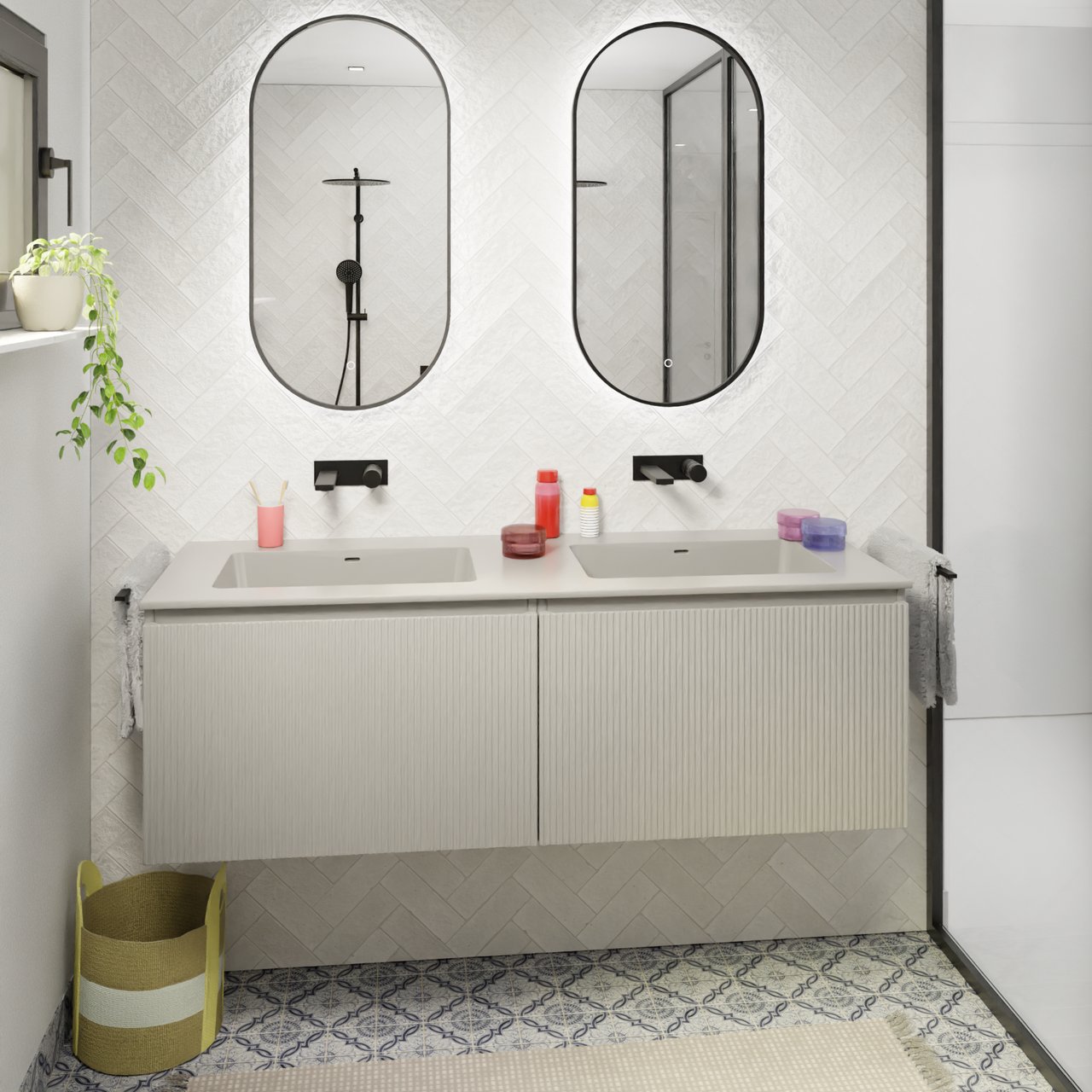 Storke Diva double vasque top solid soie grise matte 150 x 52 cm