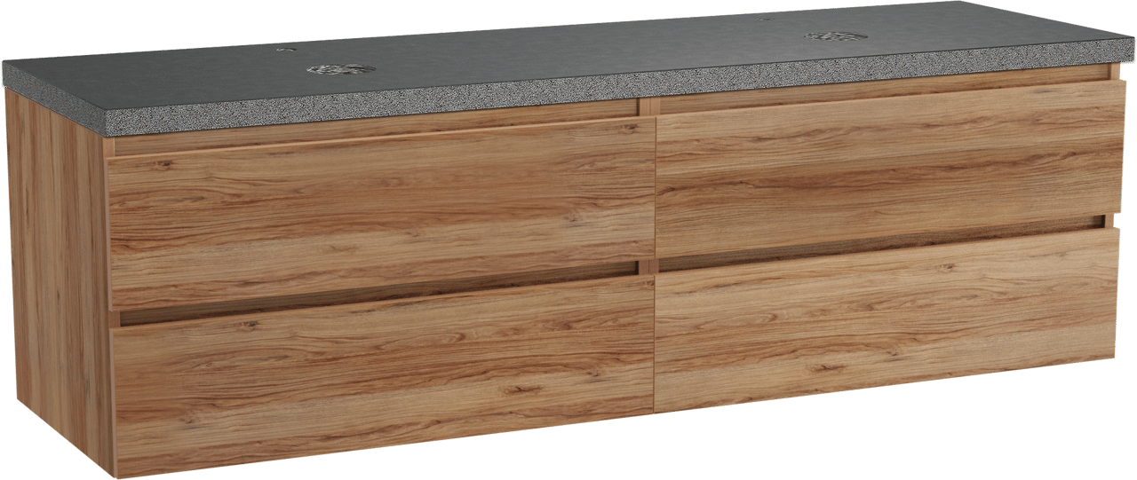 Balmani Lucida zwevend badkamermeubel 180 x 55 cm teak met Rock dubbel tablet in graniet zwart