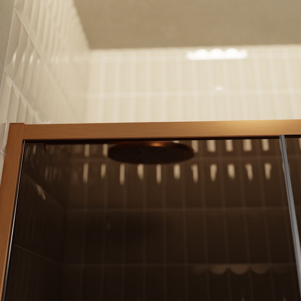 Balmani Senses Design Dusche Schiebetür, umkehrbar, 160 cm x 210 cm, Bronze Glas, Profil Brushed Rosegold