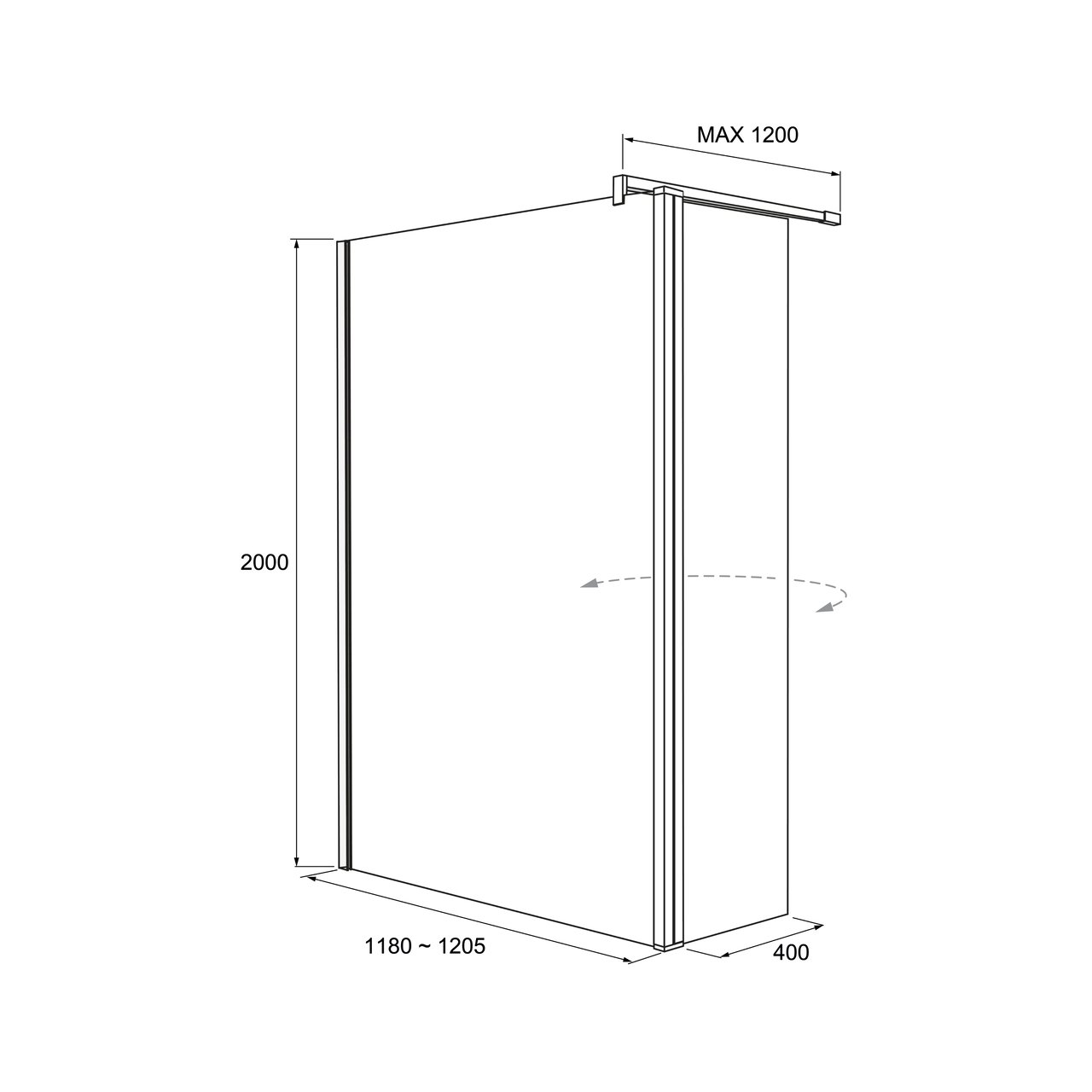 Balmani Move inloopdouche beweegbaar zijpaneel 120x200cm helder glas mat zwart profiel