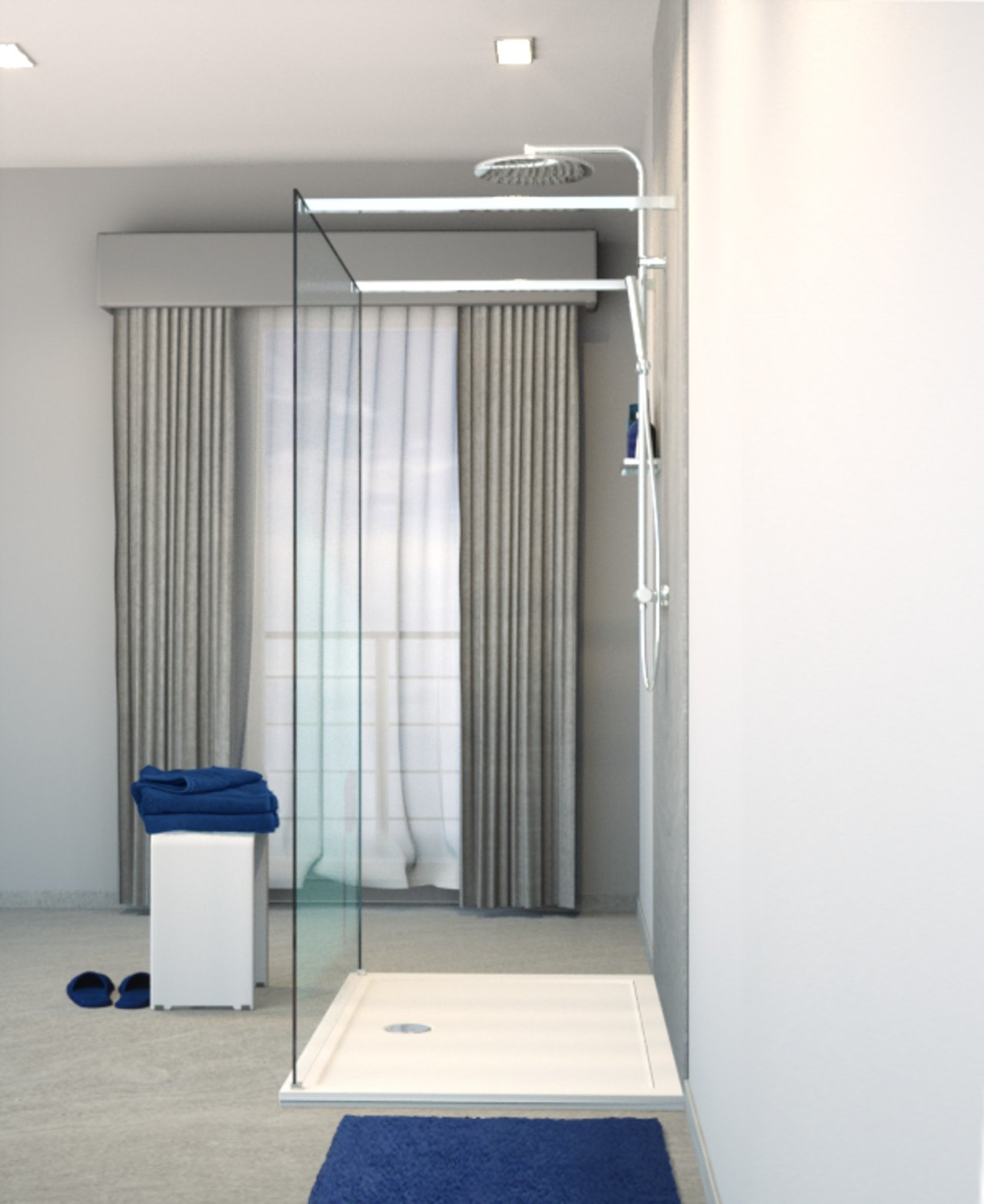 Balmani Modular douche à l'italienne avec paroi autoportante 150 x 200 cm verre transparent profil chrome brillant