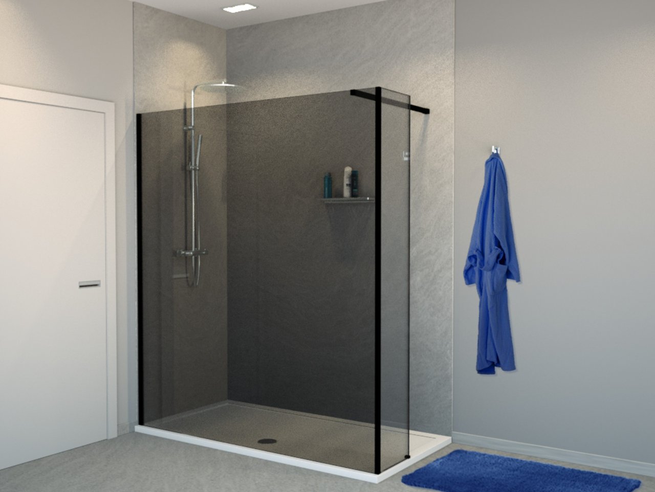 Balmani Modular inloopdouche met vaste zijwand 160 x 200 cm rookglas mat zwart profiel