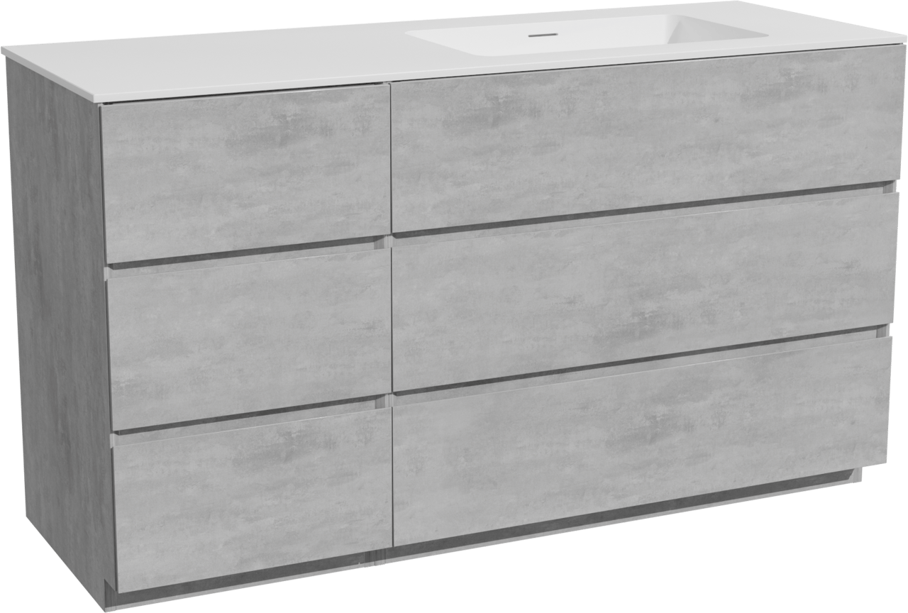 Storke Edge meuble salle de bains à poser 140 x 52 cm béton gris foncé avec Mata plan vasque asymétrique à droite en solid surface blanc mat