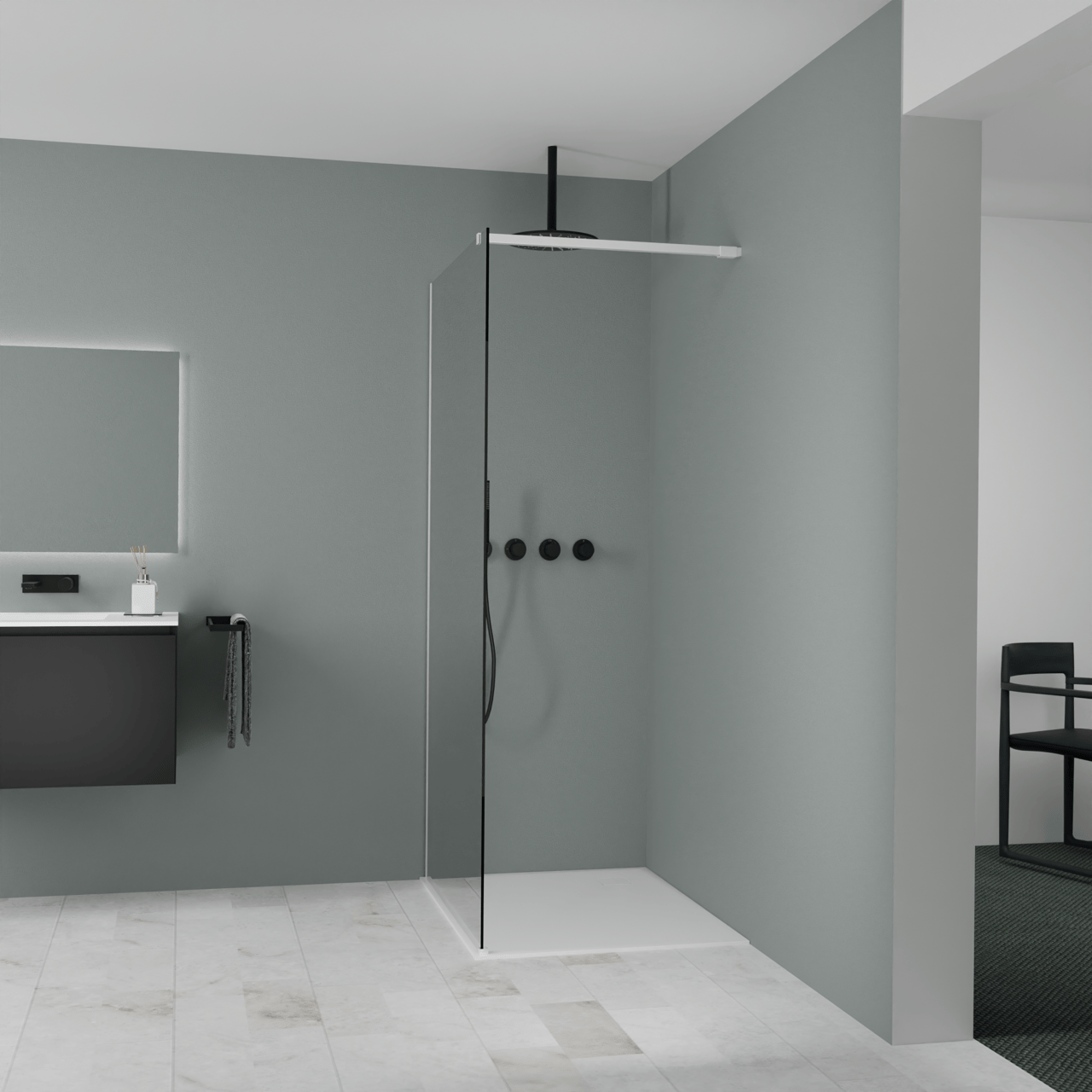 Balmani Modular Walk-In Dusche: 100 x 200 cm, Rauchglas, Profil Weiß matt