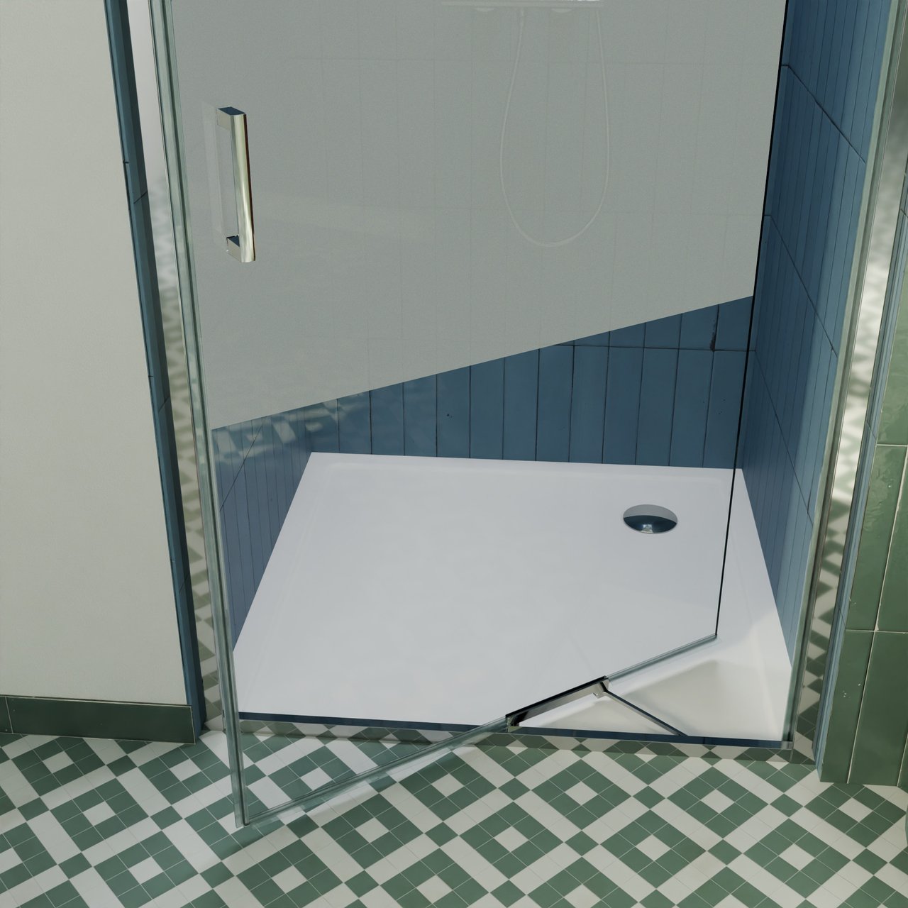 Luca Varess Vidor In Dusche Drehtür 90 cm x 190 cm Klarglas mit mattiertiem Streifen glänzend Chrom Profil