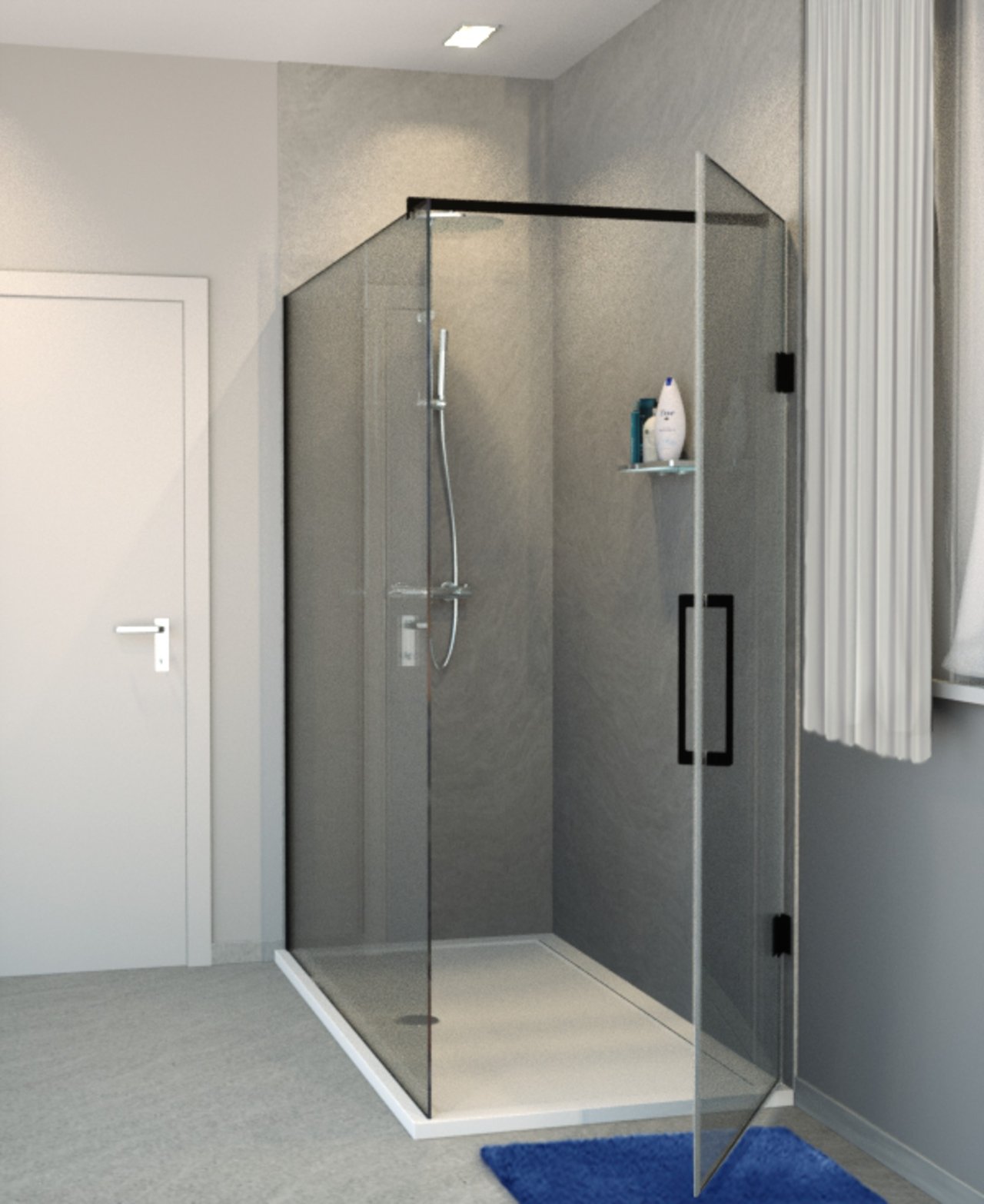 Balmani Modular inloopdouche met deur 160 x 200 cm rookglas mat zwart profiel