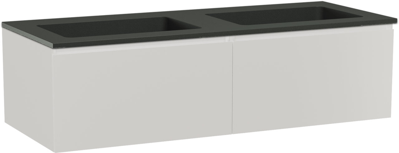 Storke Edge zwevend badmeubel 130 x 52 cm hoogglans wit met Scuro dubbele wastafel in kwarts mat zwart