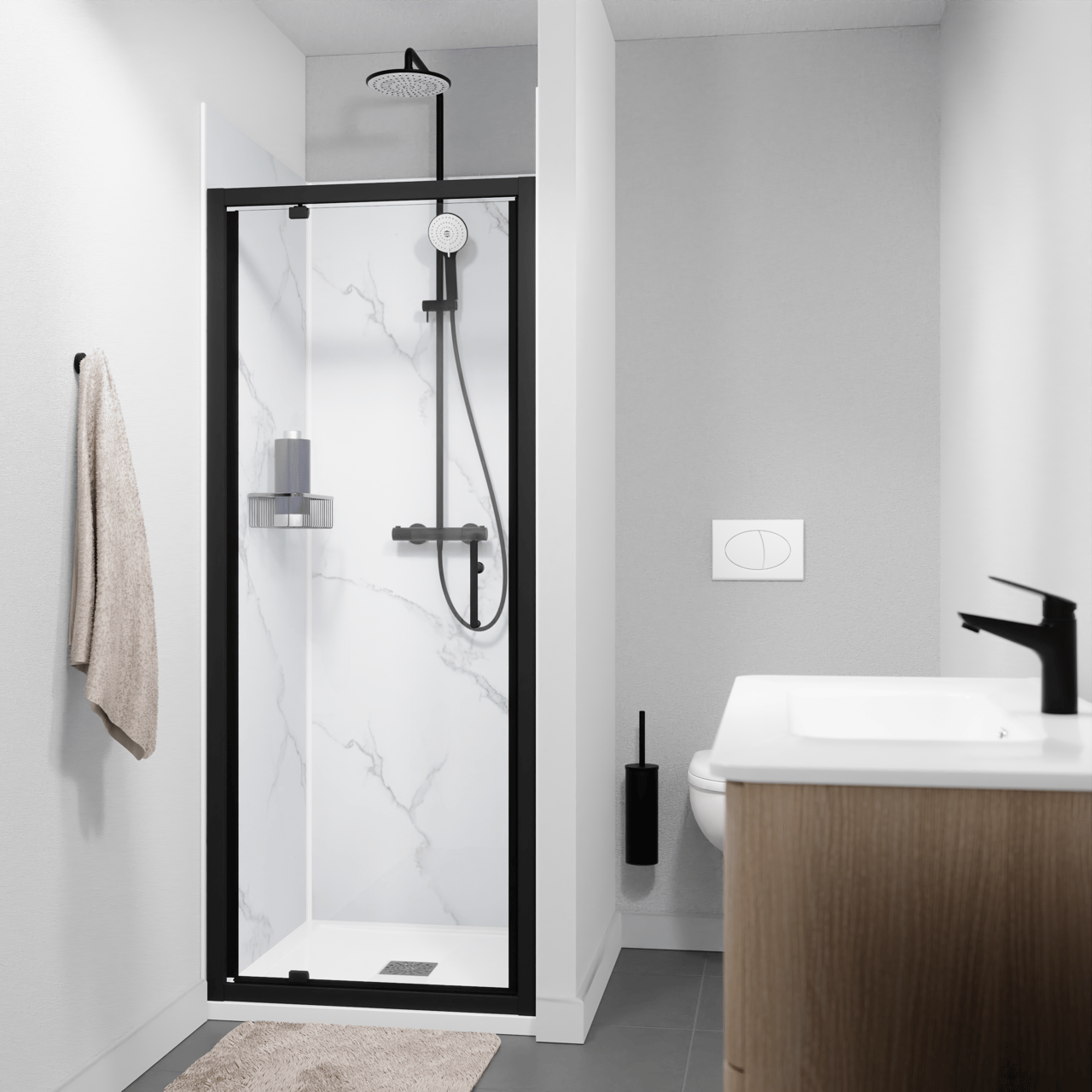 Linie Cadiz porte pivotante 80 cm x 190 cm verre transparent profil noir mat
