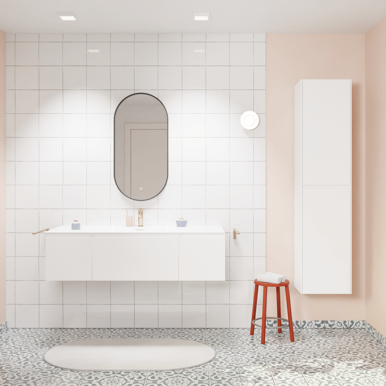 Storke Edge meuble salle de bains suspendu 135 x 52 cm blanc brillant avec Mata plan simple en solid surface blanc mat