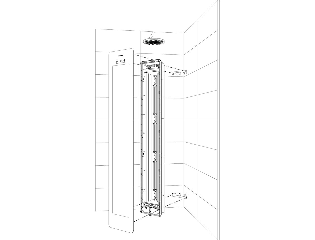 Sunshower One L d'angle en saillie en noir avec lumière infrarouge
