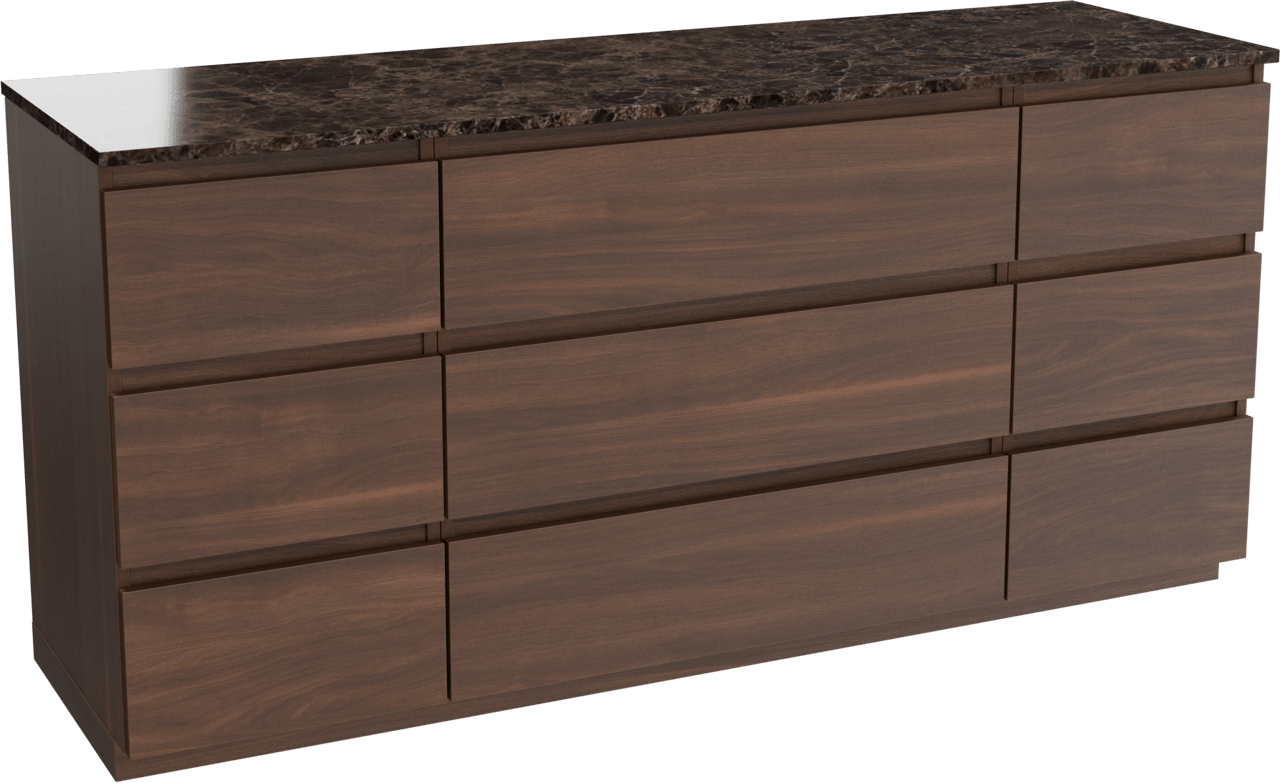 Balmani Lucida staand badmeubel 180 x 55 cm amerikaans notenhout met Stretto enkel of dubbel wastafelblad in marmer dark emperador