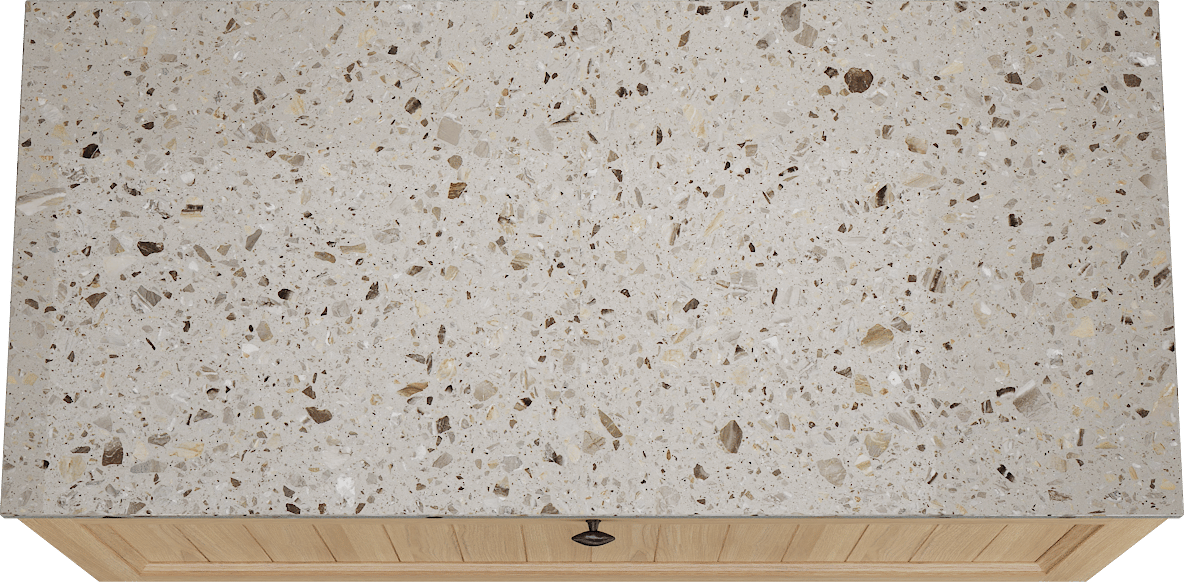 Balmani Lemon zwevend badmeubel 120 x 55 cm, fineer naturel eiken met Stretto enkel of dubbel wastafelblad in greige terrazzo