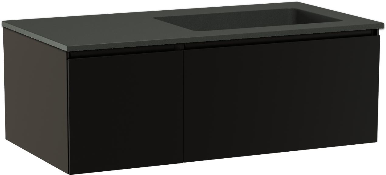 Storke Edge meuble salle de bains suspendu 100 x 52 cm noir mat avec Scuro plan vasque asymétrique à droite en quartz noir mat