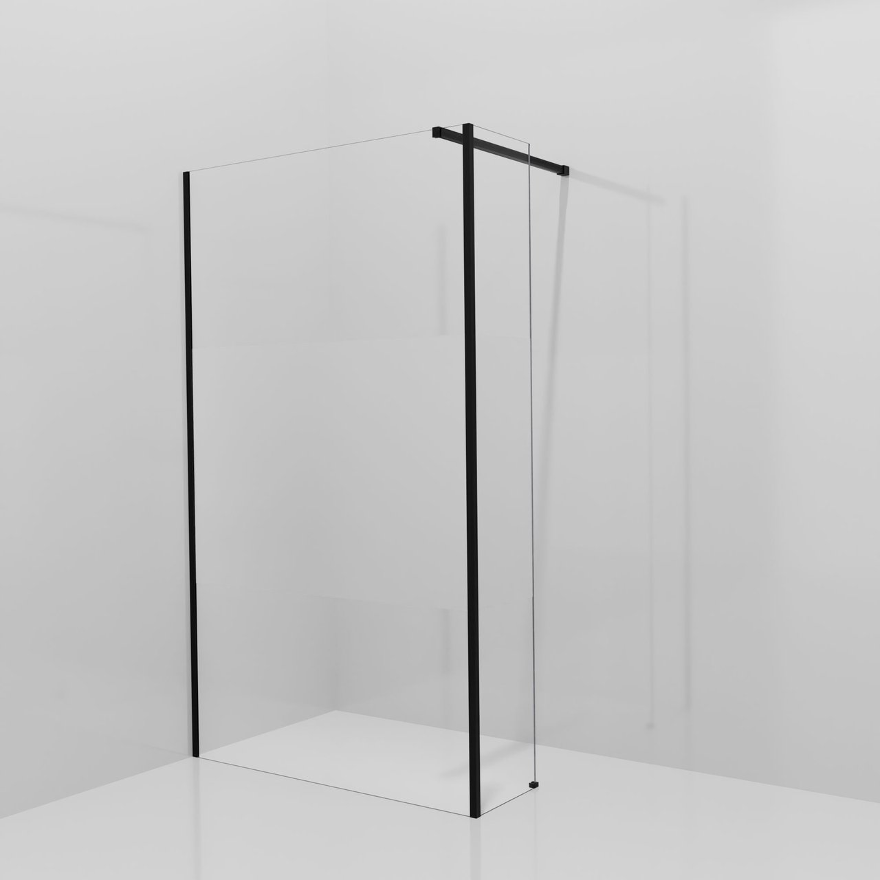 Balmani Modular douche à l'italienne avec paroi latérale fixe: 120 x 200 cm, Verre transparent avec bande mate, Profil Noir mat