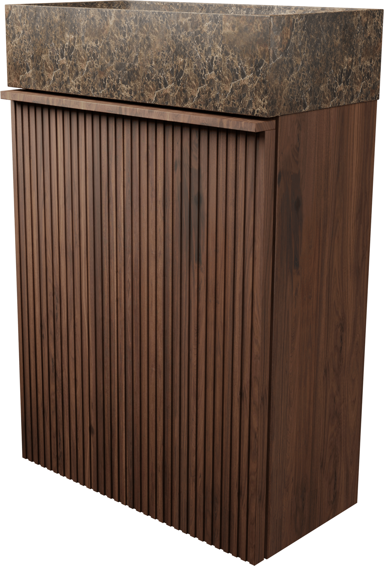Balmani Forma meuble wc suspendu 42 x 21 cm noyer américain avec Dama lavabo en marbre Dark Emperador