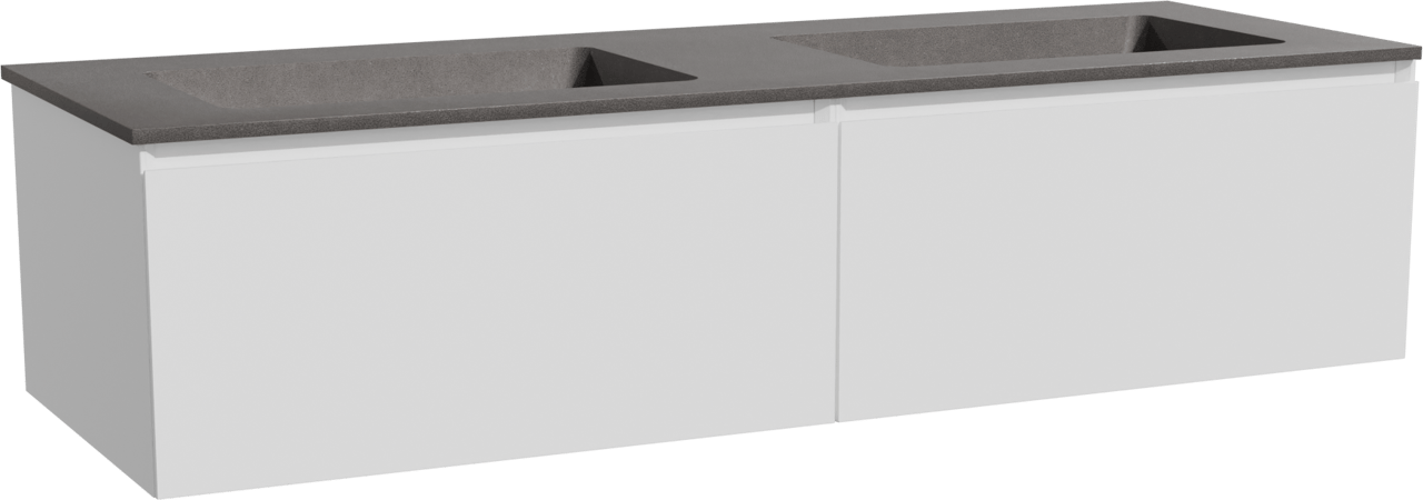 Storke Edge zwevend badmeubel 150 x 52 cm mat wit met Scuro dubbele wastafel in kwarts mat zwart