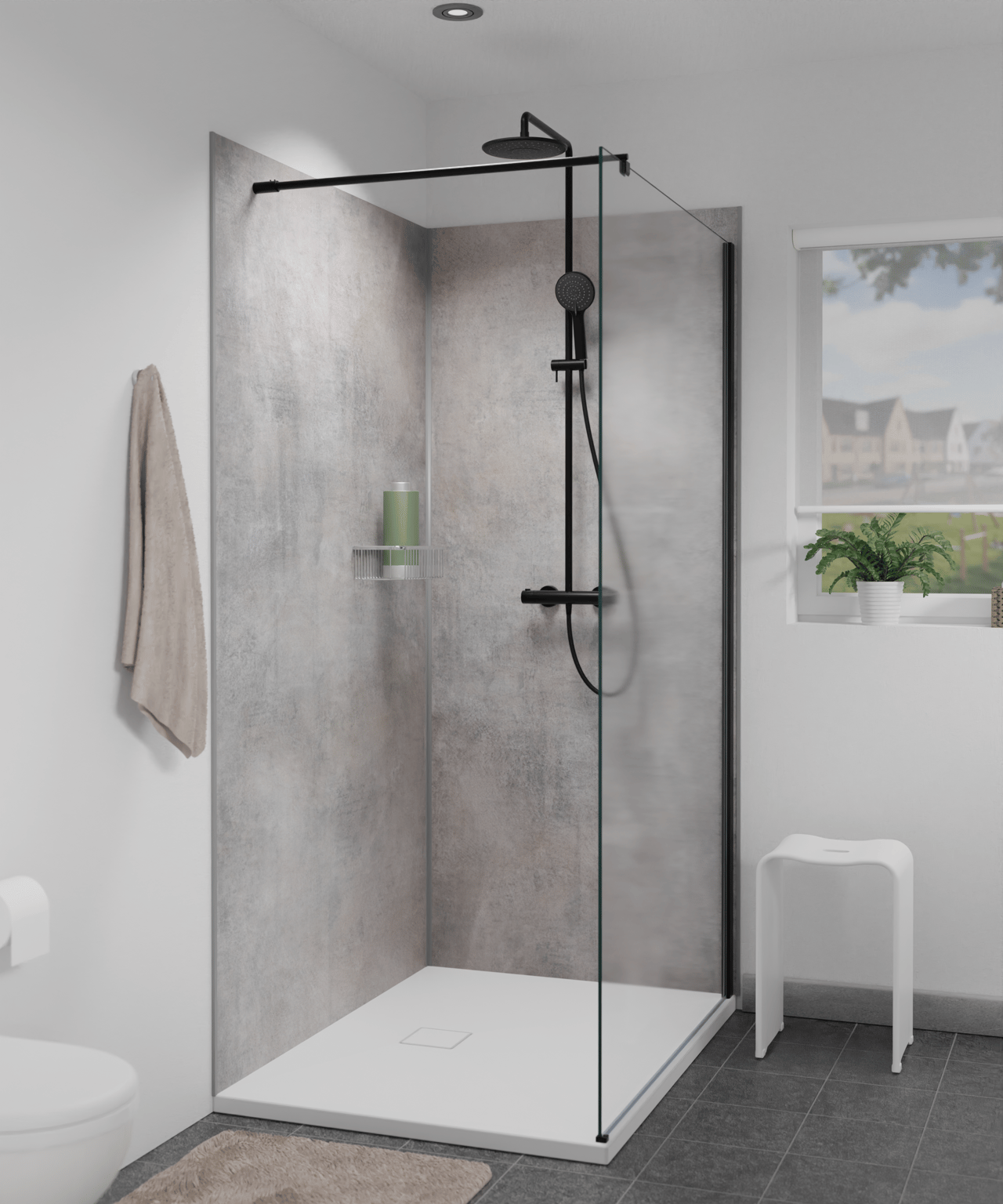 Linie Plato set douchewandbekleding set 120x210 & 90x210 cm pvc donkergrijs Dakota