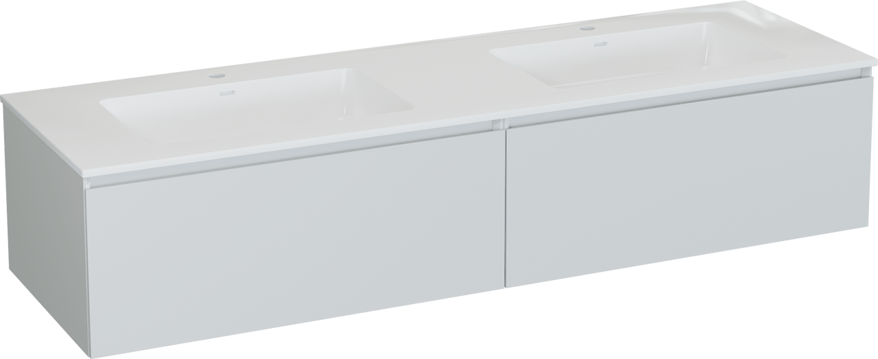 Storke Edge meuble salle de bains suspendu 170 x 52 cm blanc brillant avec Bilia double vasque en marbre composite blanc brillant