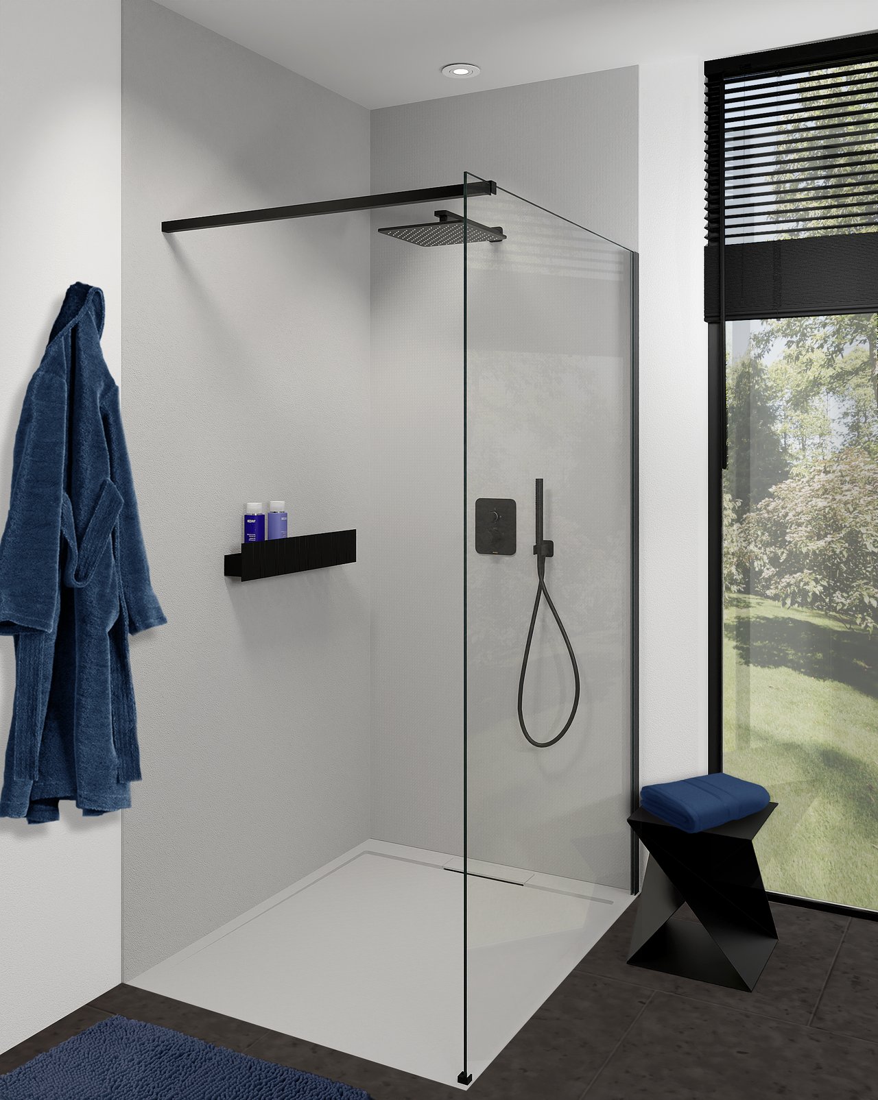 Balmani Zeno douchewandbekleding 120 x 120 x 260 cm composietmarmer lichtgrijs leisteenstructuur