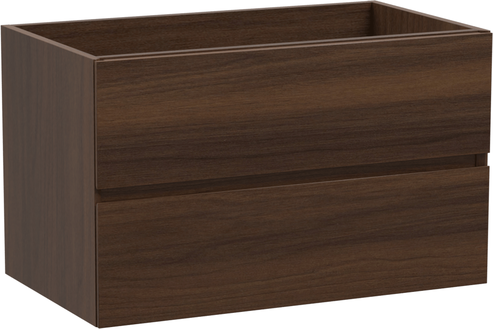 Storke Edge hängender Waschbeckenunterschrank: 80 x 46 cm, Nussbaum, 2 Schubladen