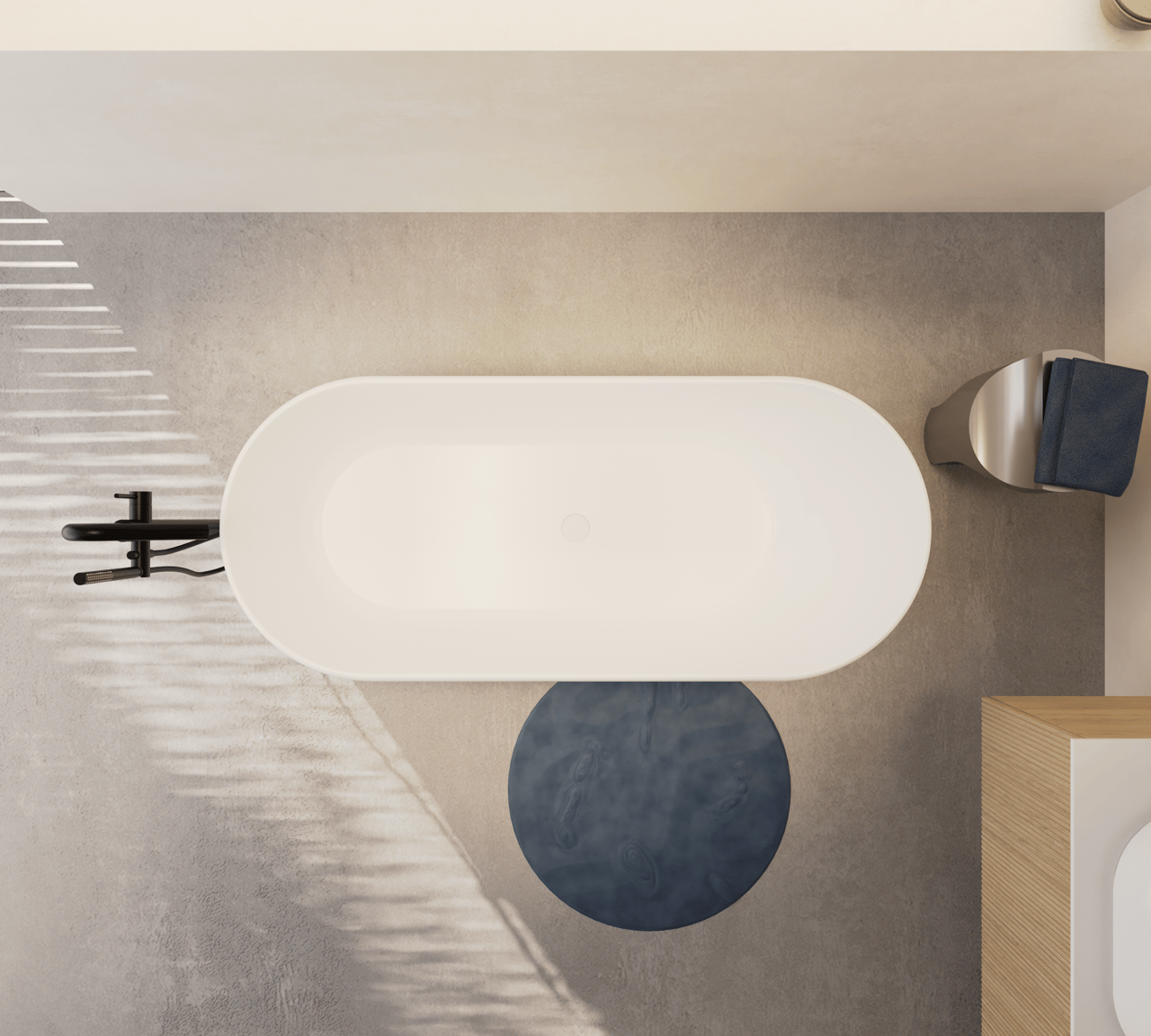 Balmani Scala Soft Ovale Freistehende Badewanne: 170 x 70 cm, Solid Surface, Weiß matt