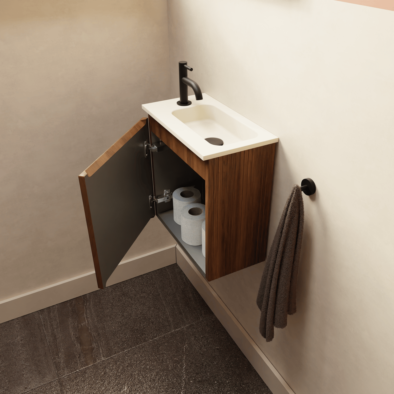 Storke Ribs meuble lave-mains suspendu 40 x 22 cm noyer