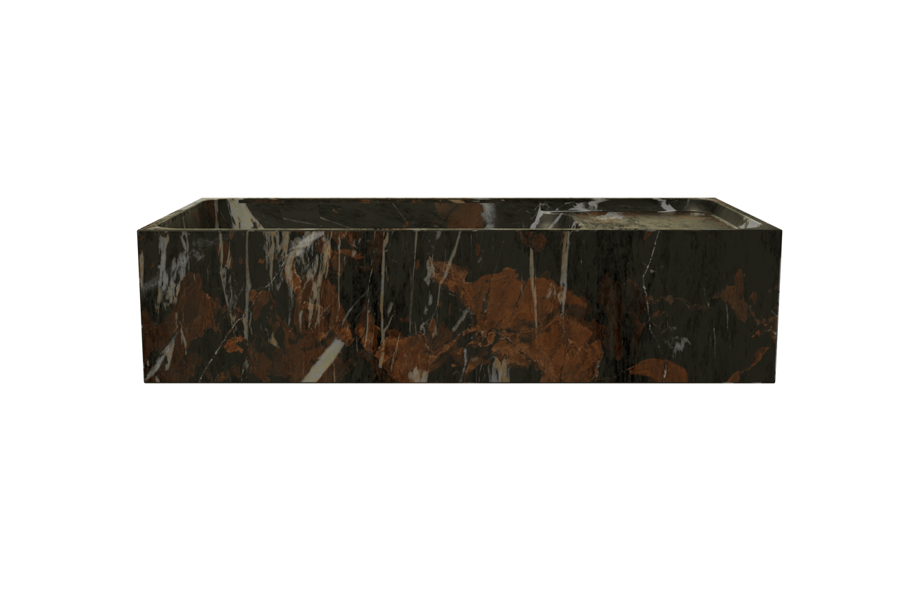Balmani Forma meuble wc suspendu 42 x 21 cm noyer américain avec Dama plan vasque en marbre Portoro Gold