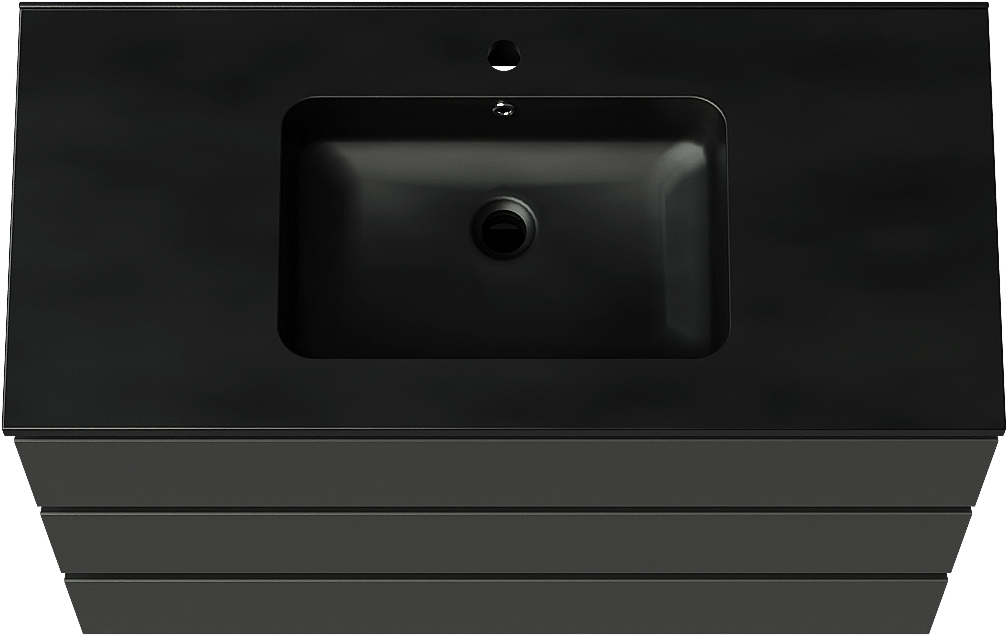 Linie Lado freistehendes Möbelstück Set: 100 x 46 cm, Schwarz matt, mit Vano Einzelwaschtisch, Marmorkomposit Schwarz matt