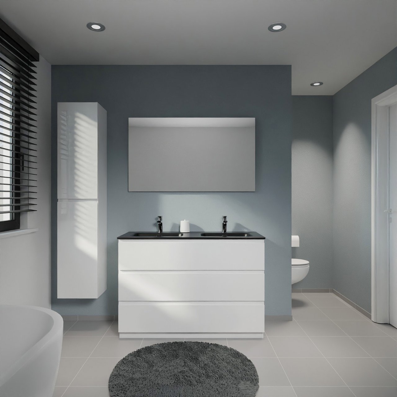 Linie Lado meuble salle de bains à poser 120 x 46 cm blanc mat avec Baro double vasque en porcelaine noir mat