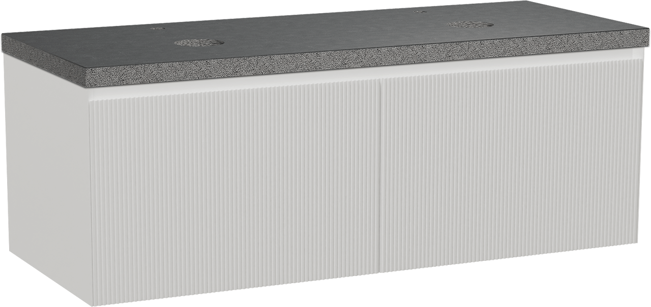 Balmani Fila by Mitra meuble salle de bains suspendu 135 x 55 cm blanc mat avec Rock tablette double en granit noir, Nervure gauche symétrique verticale