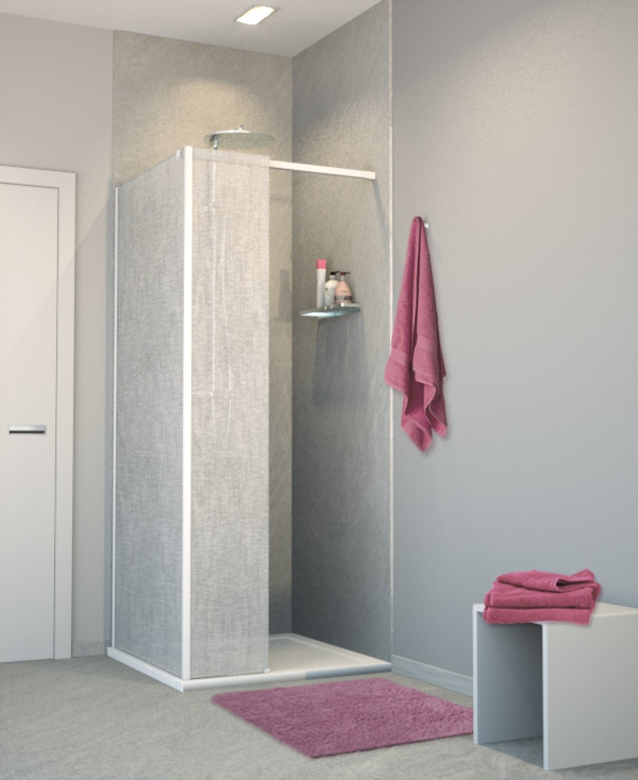 Balmani BMSS Walk-In-Dusche mit fester Seitenwand 100 x 200 cm, Leinen weiß Glas , Profil weiß matt